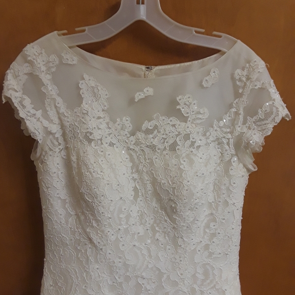 Tea Length Oleg Cassini Wedding Dress - Picture 3 of 8